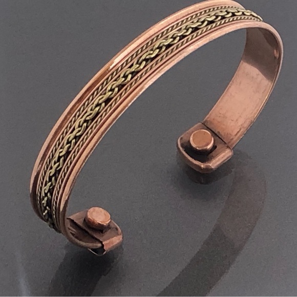 Two Tone Link Pure Copper Magnetic Bracelet Energy Cuff Bangle - Picture 8 of 8